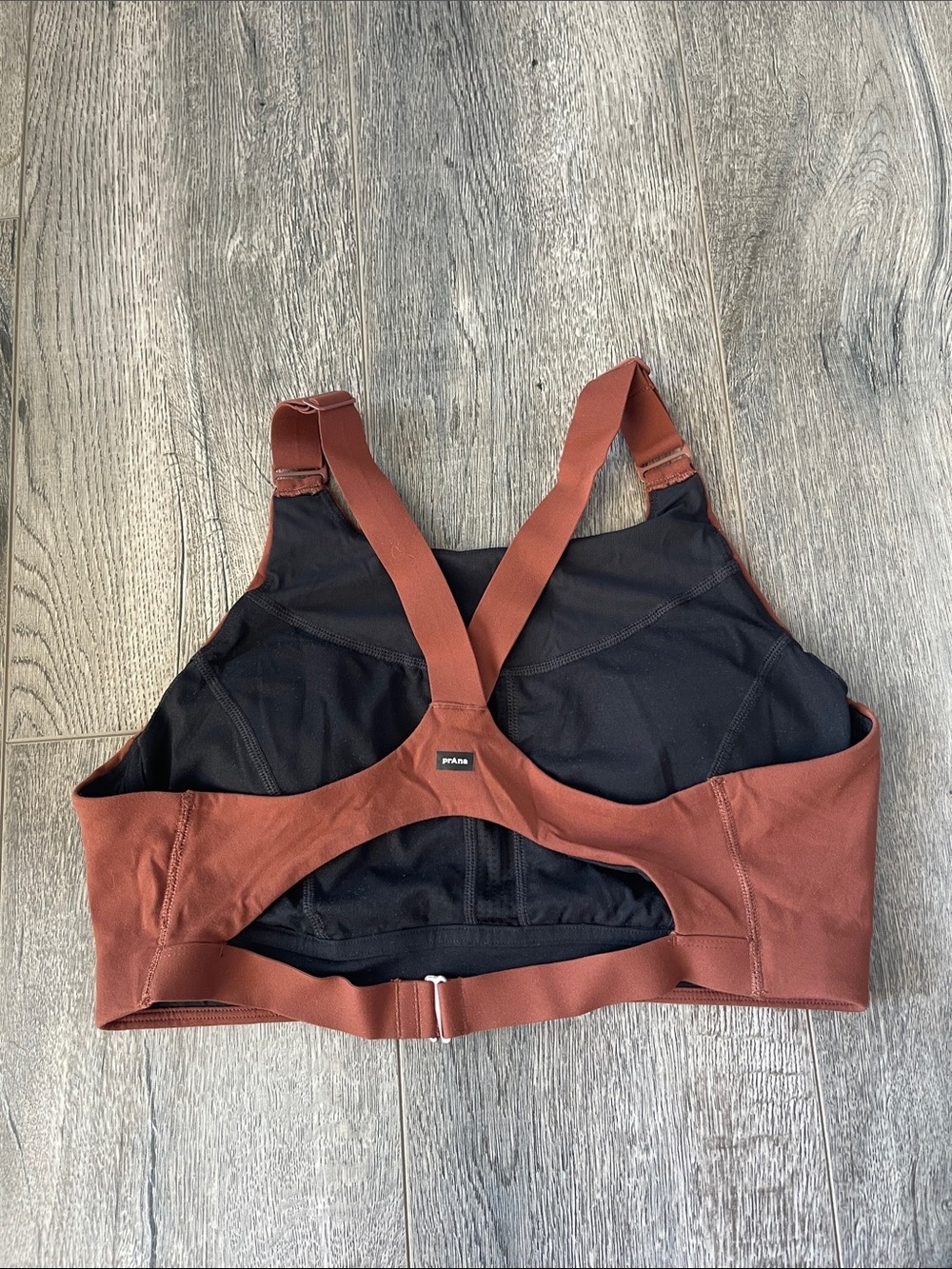 Prana Rust and Black Crossback Support Sports Bra